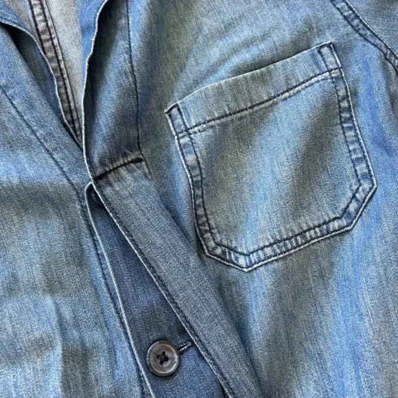 & Denim | Women's Medium Blue Lightweight Denim Jumpsuit tie waist hidden button - Picture 9 of 16